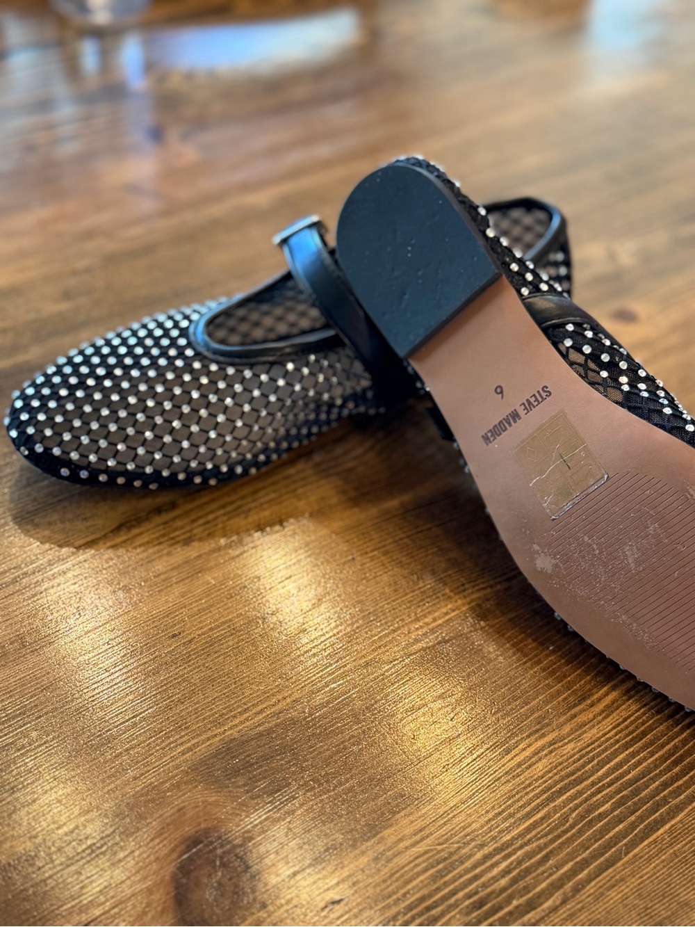 Steve Madden Black Mesh Mary Jane Flats with Silver Studs - Picture 4 of 4